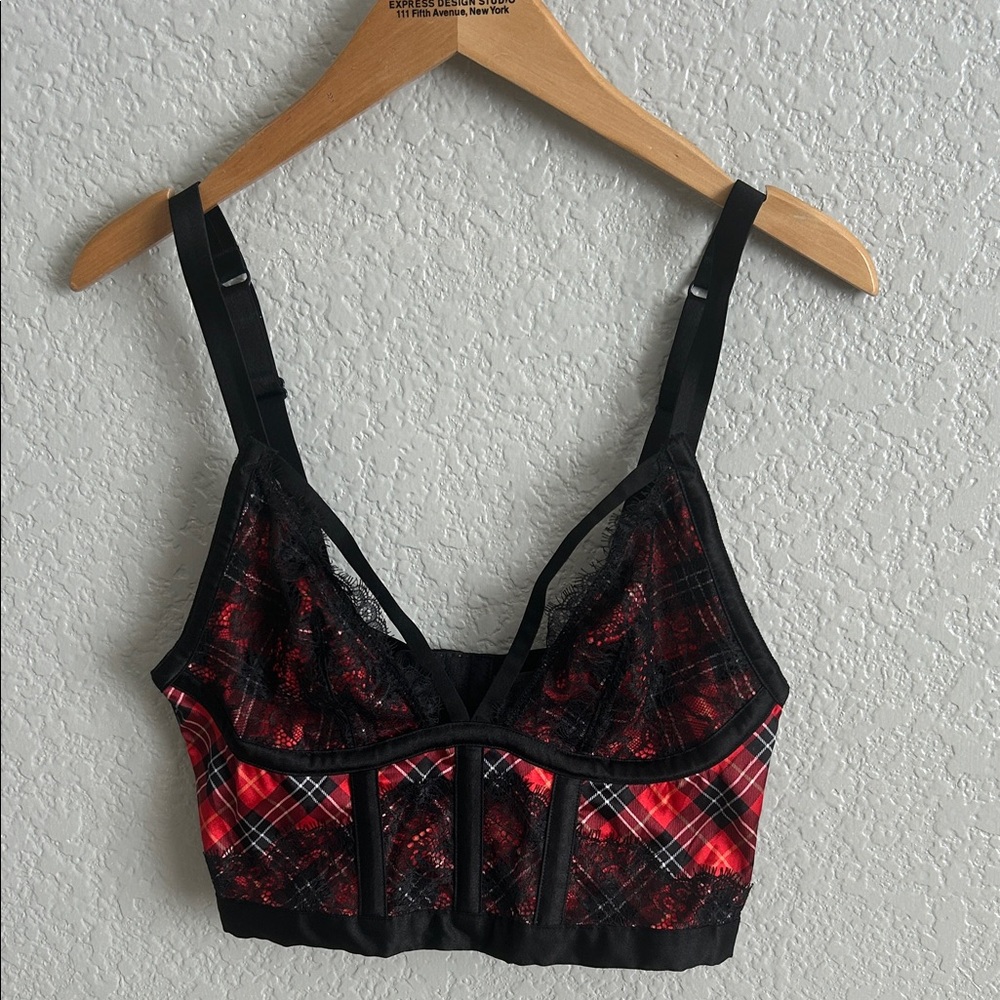 Victoria’s Secrey Plaid Lace Bralette - Red and Black